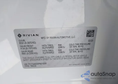 2023 Rivian R1T Adventure Quad-Motor Large Pack from USA, damaged, VIN 7FCTGAAAXPN019295